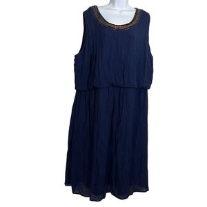 Cato Navy Midi Dress with Beaded Neckline Plus Size 26/28 Lightweight Lined